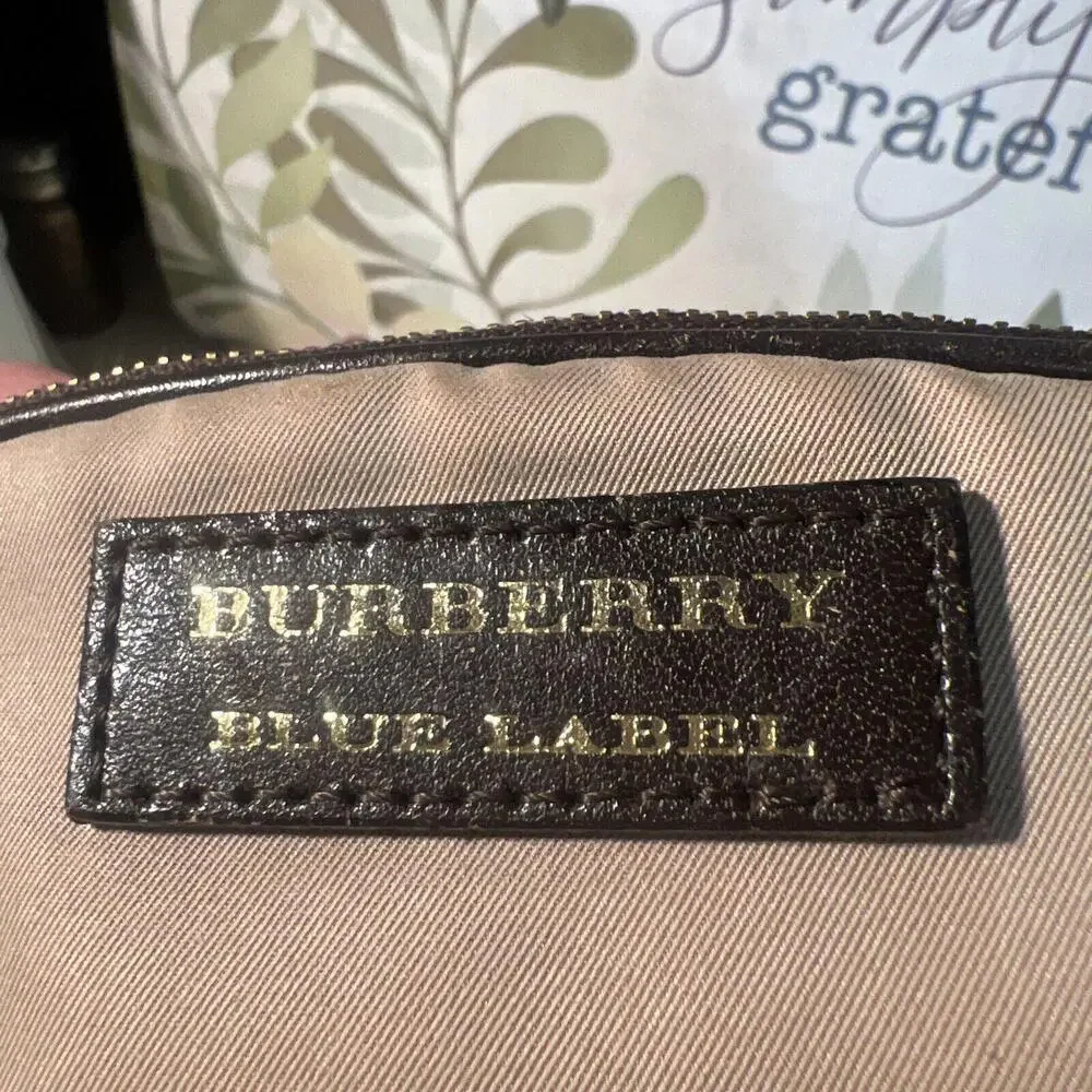 VINTAGE Burberry BLUE LABEL Makeup Cosmetic Bag bag Brown Beige Checkered Inside